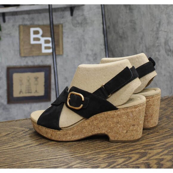 NWT Clarks Collection Womens Giselle Dove Wedge Sandal 26177142 Black Nubuck 11M - Picture 6 of 11